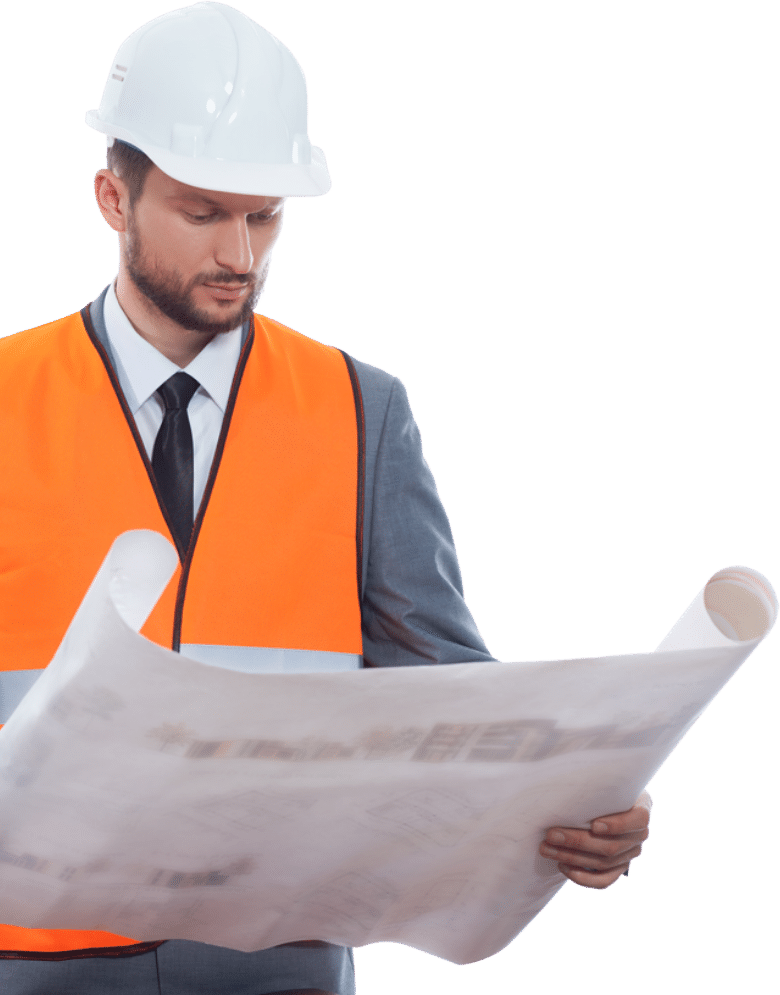 Professional Male Construction Man Reading Plans